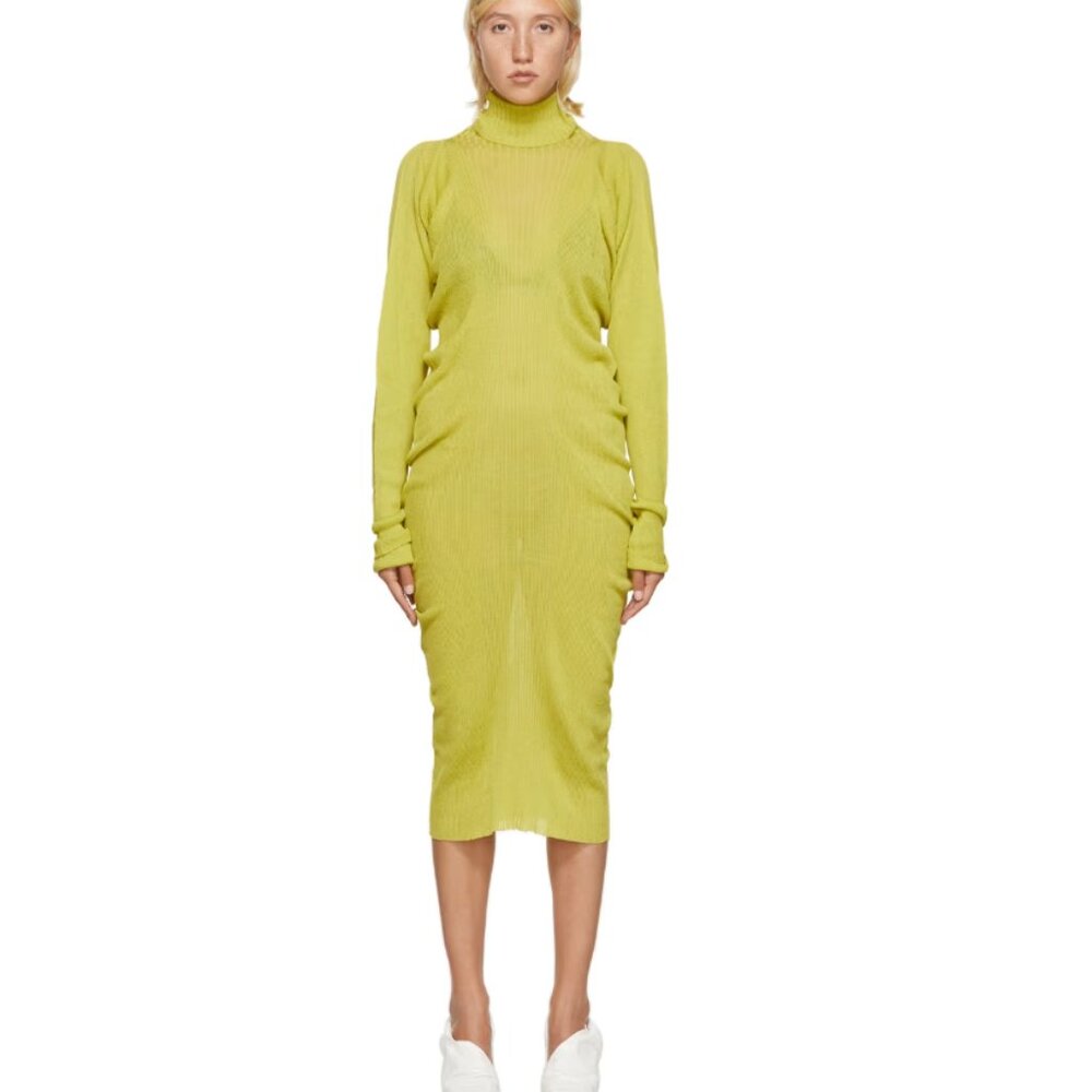 Bottega Veneta Lime Green Rib Seamless Silk Dress Large